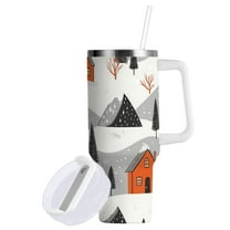 Yayeee 40oz Double-Wall Insulated Stainless Steel Tumbler with Handle Bottle, Orange Cartoon Houses