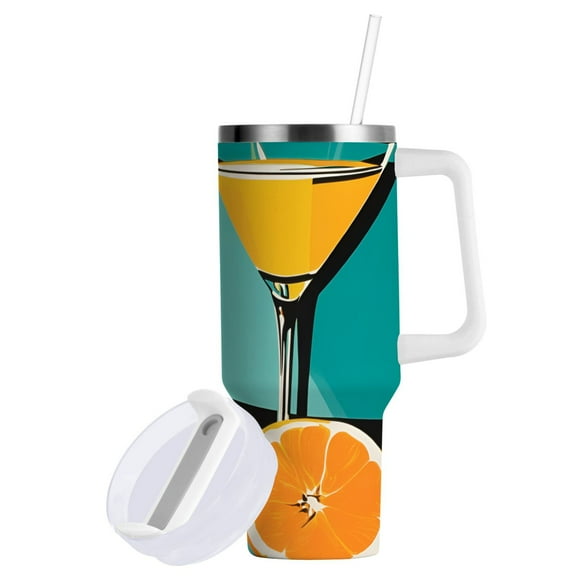 Yayeee 40oz Double-Wall Insulated Stainless Steel Tumbler with Handle Bottle, Orange Glasses