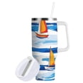 thumbnail image 1 of Yayeee 40oz Stainless Steel Tumbler with Straw and Handle Double-Wall Insulated Travel Water Bottle, Orange Sailboats, 1 of 8