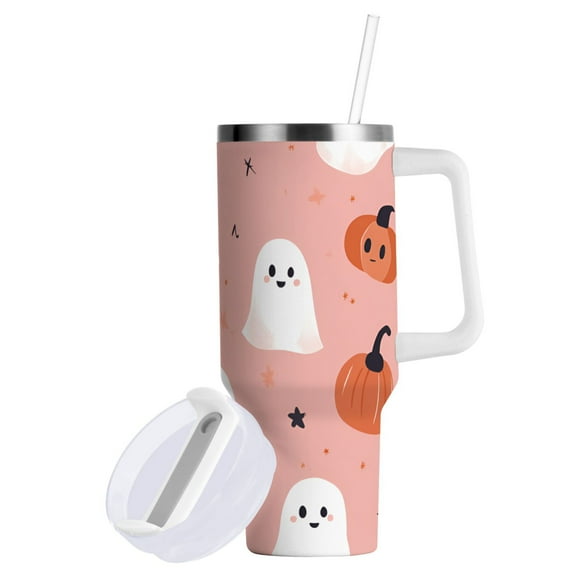 Yayeee 40oz Double-Wall Insulated Stainless Steel Tumbler with Handle Bottle, Pink Cartoon Halloween