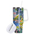 thumbnail image 1 of Yayeee 40oz Stainless Steel Tumbler with Straw and Handle Double-Wall Insulated Travel Water Bottle, Pink Floral Window, 1 of 8