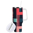 thumbnail image 1 of Yayeee 40oz Stainless Steel Tumbler with Straw and Handle Double-Wall Insulated Travel Water Bottle, Pink Geometric, 1 of 8