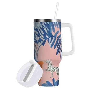 Yayeee 40oz Stainless Steel Tumbler with Handle Double Insulated Bottle, Pink Leaves