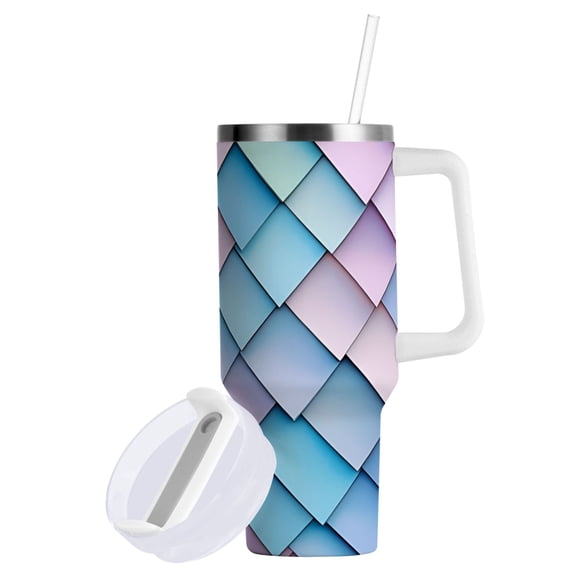 Yayeee 40oz Stainless Steel Tumbler with Straw and Handle Double-Wall Insulated Travel Water Bottle, Purple Art Pattern