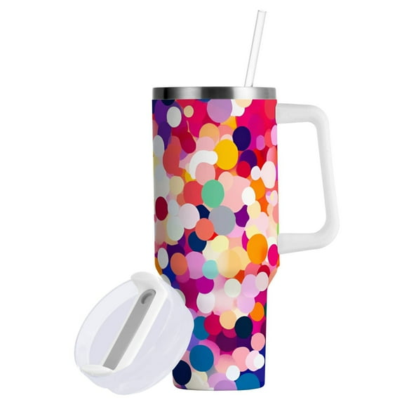 Yayeee 40oz Double-Wall Insulated Stainless Steel Tumbler with Handle Bottle, Purple Colorful Circles