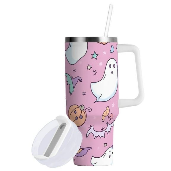 Yayeee 40oz Double-Wall Insulated Stainless Steel Tumbler with Handle Bottle, Purple Halloween