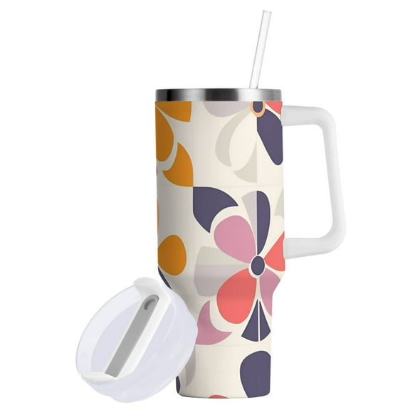 Yayeee 40oz Double-Wall Insulated Stainless Steel Tumbler with Handle Bottle, Purple Retro Flower