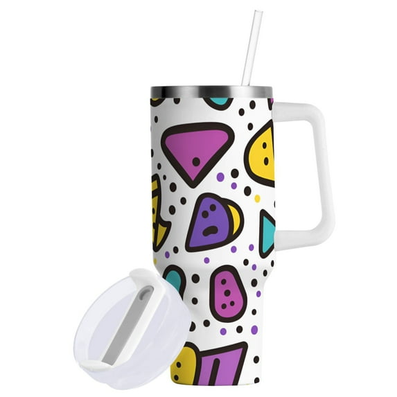 Yayeee 40oz Double-Wall Insulated Stainless Steel Tumbler with Handle Bottle, Purple Retro Pattern