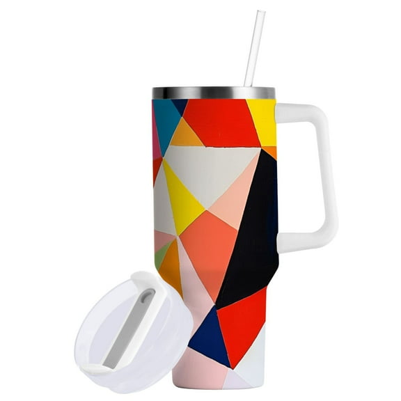 Yayeee 40oz Double-Wall Insulated Stainless Steel Tumbler with Handle Bottle, Purple Triangles