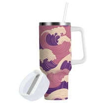 Yayeee 40oz Double-Wall Insulated Stainless Steel Tumbler with Handle Bottle, Purple Wave Pattern