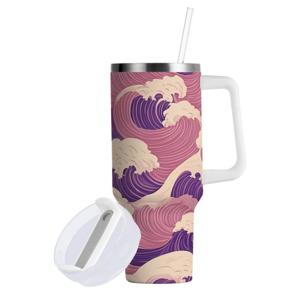 Yayeee 40oz Double-Wall Insulated Stainless Steel Tumbler with Handle Bottle, Purple Wave Pattern