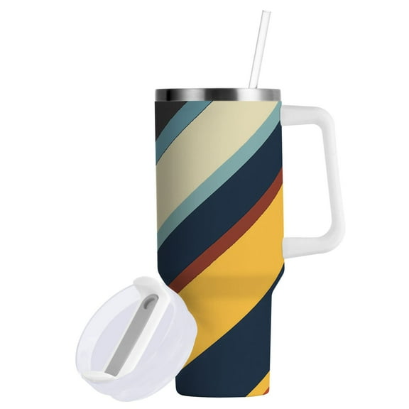 Yayeee 40oz Double-Wall Insulated Stainless Steel Tumbler with Handle Bottle, Retro Colorful Stripes