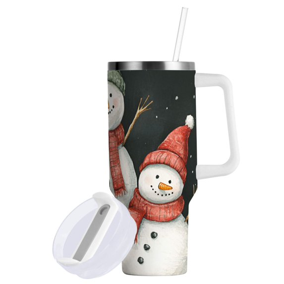 Yayeee 40oz Stainless Steel Tumbler with Straw and Handle Double-Wall Insulated Travel Water Bottle, Snowman Family