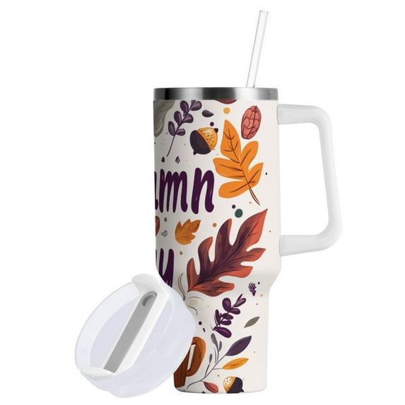 Yayeee 40oz Double-Wall Insulated Stainless Steel Tumbler with Handle Bottle, Warm Autumn Day
