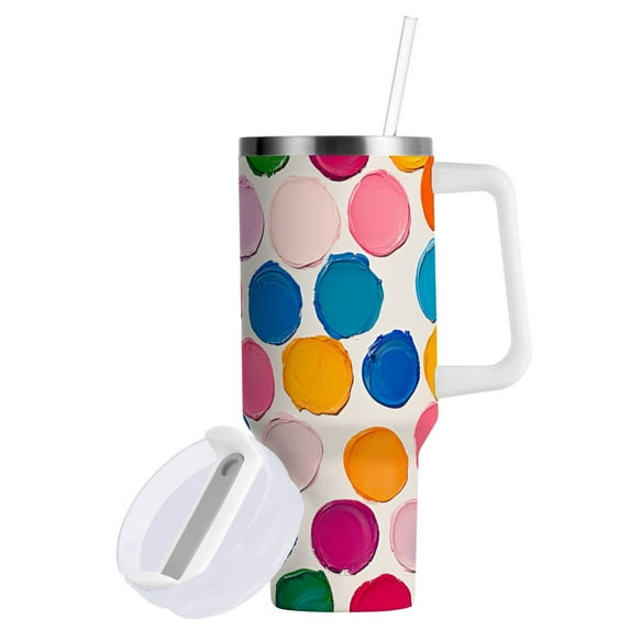Yayeee 40oz Double-Wall Insulated Stainless Steel Tumbler with Handle Bottle, Watercolor Circles
