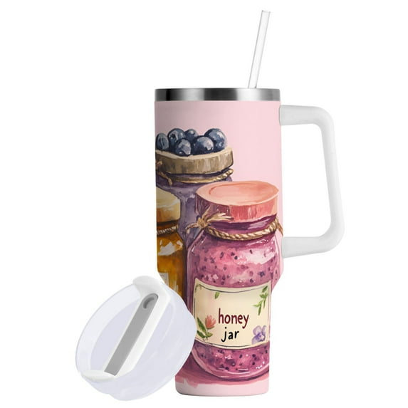 Yayeee 40oz Double-Wall Insulated Stainless Steel Tumbler with Handle Bottle, Watercolor Jam