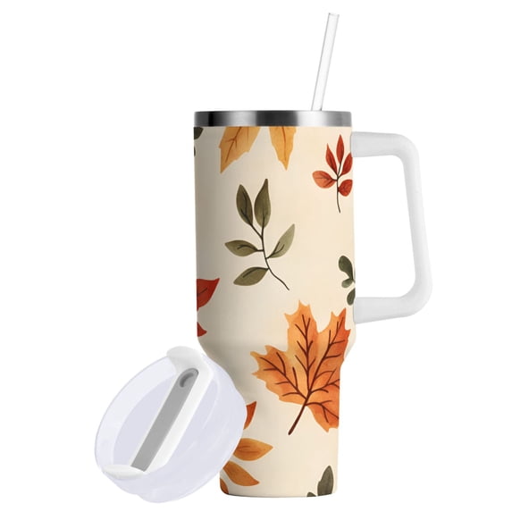Yayeee 40oz Stainless Steel Tumbler with Straw and Handle Double-Wall Insulated Travel Water Bottle, Yellow Autumn Leaves
