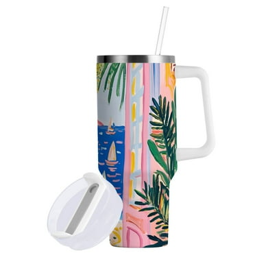 Yayeee 40oz Stainless Steel Tumbler with Handle Double Insulated Bottle, Yellow Seaside