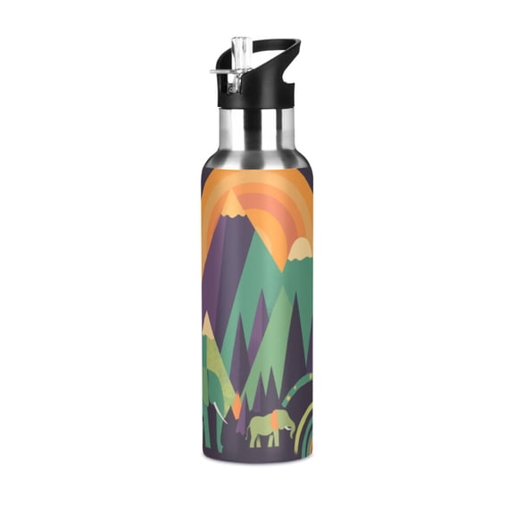 Yayeee 20oz Double Wall Stainless Steel Water Bottle with Flip Straw, Abstract Animals