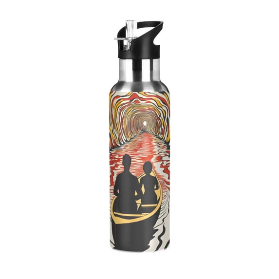 Yayeee 20oz Insulated Water Bottle Double Wall Stainless Steel with Flip Straw Lid, Abstract Boat Ride