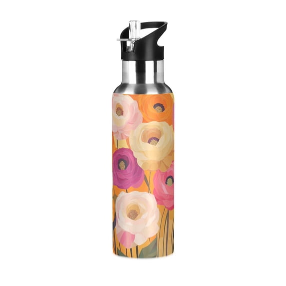 Yayeee 20oz Insulated Water Bottle Double Wall Stainless Steel with Flip Straw Lid, Abstract Floral