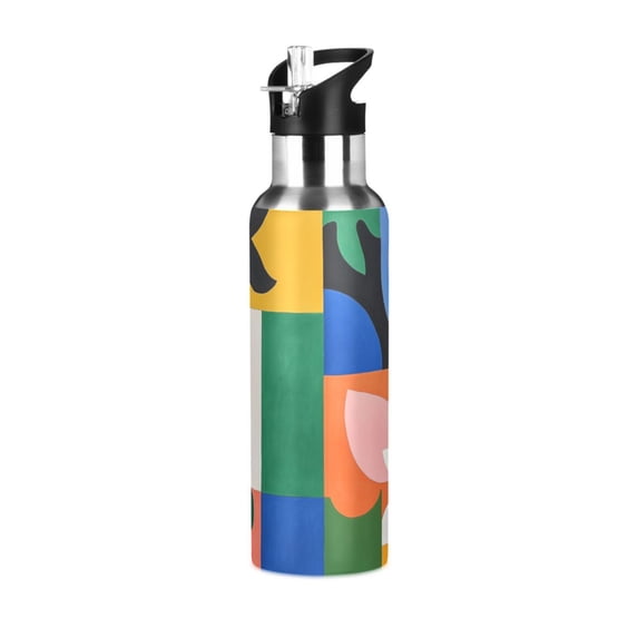 Yayeee 20oz Insulated Water Bottle Double Wall Stainless Steel with Flip Straw Lid, Abstract Plants