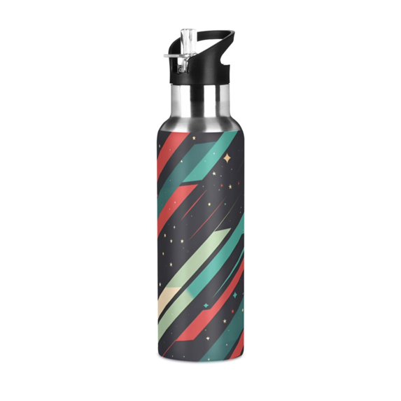 Yayeee 20oz Insulated Water Bottle Double Wall Stainless Steel with Flip Straw Lid, Abstract Stripes
