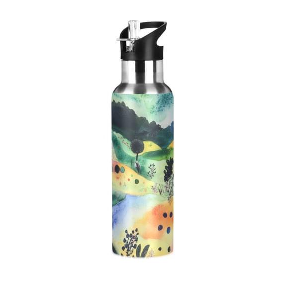Yayeee 20oz Insulated Water Bottle Double Wall Stainless Steel with Flip Straw Lid, Art Field