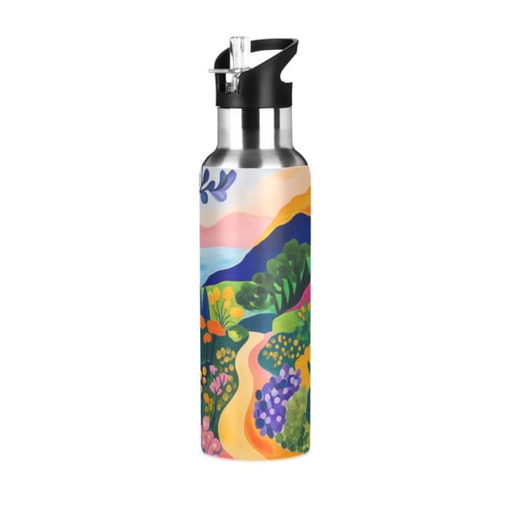 Yayeee 20oz Insulated Water Bottle Double Wall Stainless Steel with Flip Straw Lid, Art Path
