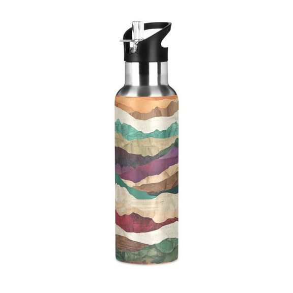 Yayeee 20oz Double Wall Stainless Steel Water Bottle with Flip Straw, Artistic Desert Waves