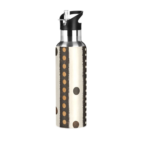 Yayeee 20oz Insulated Water Bottle Double Wall Stainless Steel with Flip Straw Lid, Beige Abstract Dots