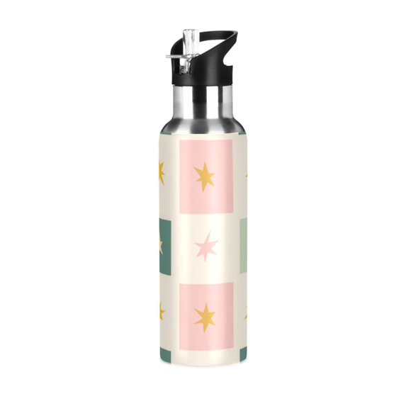 Yayeee 20oz Insulated Water Bottle Double Wall Stainless Steel with Flip Straw Lid, Beige Abstract