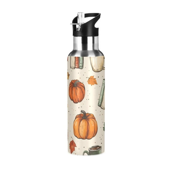 Yayeee 20oz Double Wall Stainless Steel Water Bottle with Flip Straw, Beige Fall Coffee