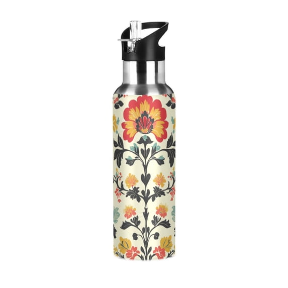 Yayeee 20oz Double Wall Stainless Steel Water Bottle with Flip Straw, Beige Floral