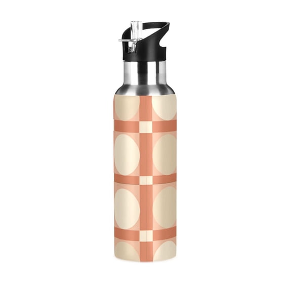 Yayeee 20oz Insulated Water Bottle Double Wall Stainless Steel with Flip Straw Lid, Beige Geometric