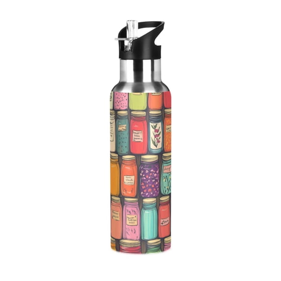 Yayeee 20oz Insulated Water Bottle Double Wall Stainless Steel with Flip Straw Lid, Beige Jar