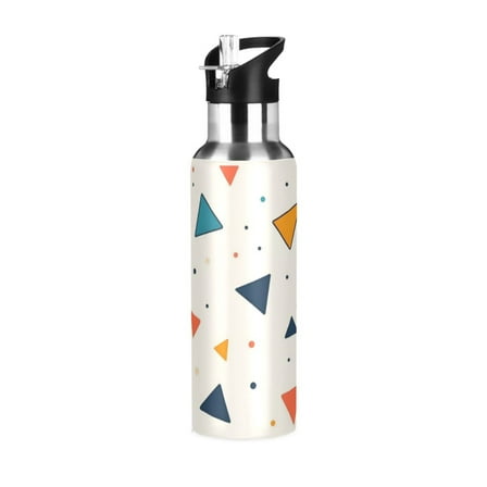 Yayeee 20oz Double Wall Stainless Steel Water Bottle with Flip Straw, Beige Simple Shapes