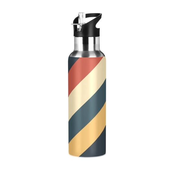Yayeee 20oz Insulated Water Bottle Double Wall Stainless Steel with Flip Straw Lid, Beige Stripes