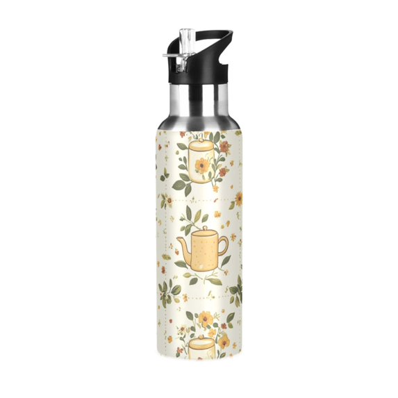 Yayeee 20oz Insulated Water Bottle Double Wall Stainless Steel with Flip Straw Lid, Birds Sunflowers