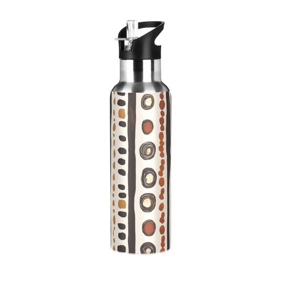 Yayeee 20oz Insulated Water Bottle Double Wall Stainless Steel with Flip Straw Lid, Black Abstract Dots