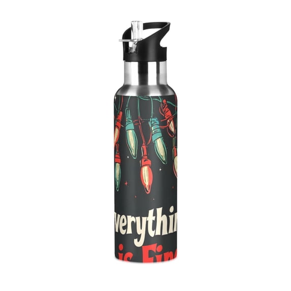Yayeee 20oz Insulated Water Bottle Double Wall Stainless Steel with Flip Straw Lid, Black Christmas Light