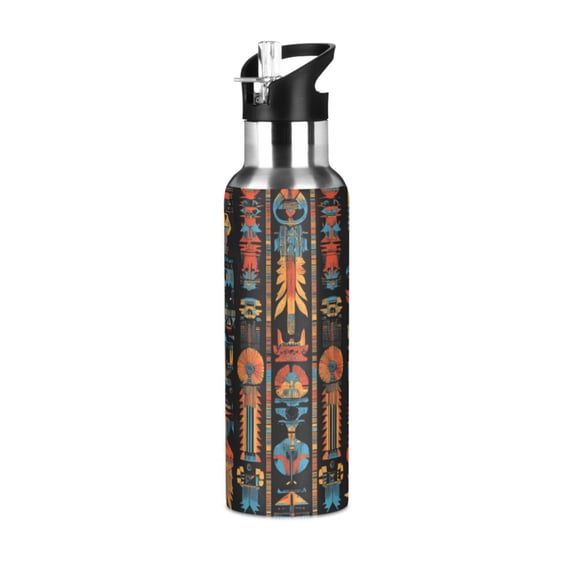 Yayeee 20oz Insulated Water Bottle Double Wall Stainless Steel with Flip Straw Lid, Black Geometric
