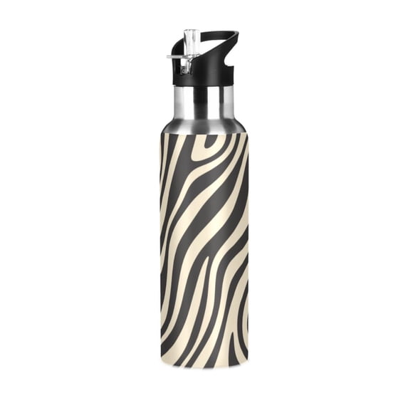 Yayeee 20oz Insulated Water Bottle Double Wall Stainless Steel with Flip Straw Lid, Black Lines