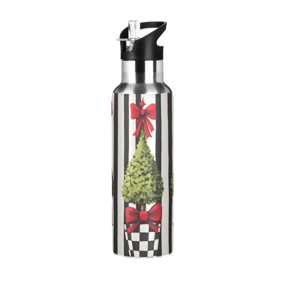 Yayeee 20oz Insulated Water Bottle Double Wall Stainless Steel with Flip Straw Lid, Black Striped Trees