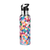 Yayeee 20oz Double Wall Stainless Steel Water Bottle with Flip Straw, Blue Colorful Circles