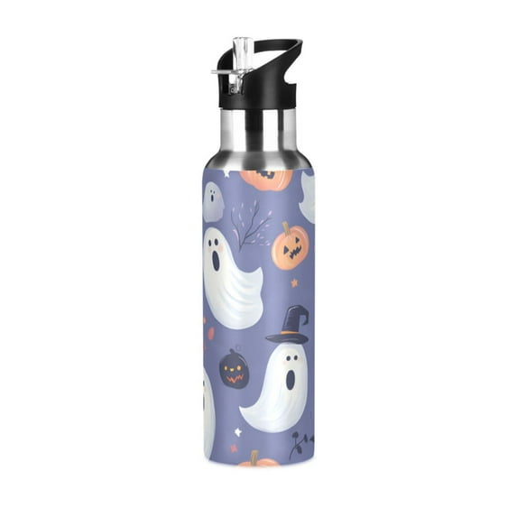 Yayeee 20oz Double Wall Stainless Steel Water Bottle with Flip Straw, Blue Cute Halloween
