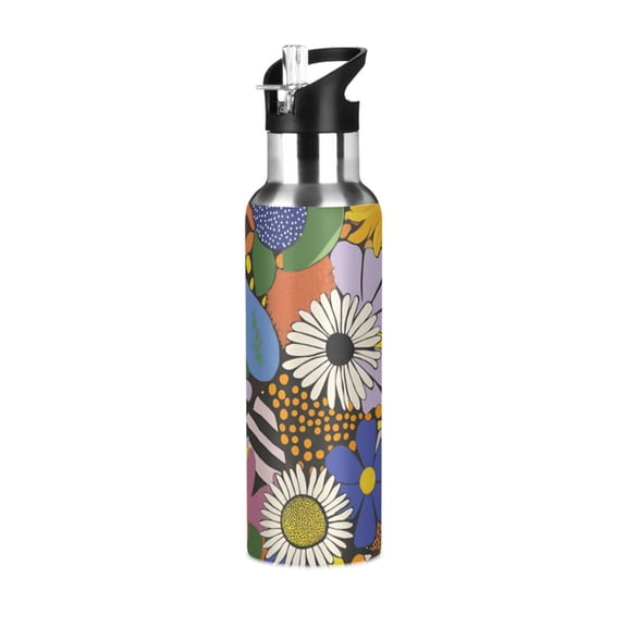 Yayeee 20oz Insulated Water Bottle Double Wall Stainless Steel with Flip Straw Lid, Blue Floral