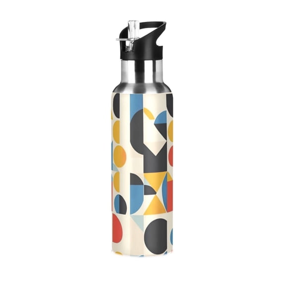 Yayeee 20oz Insulated Water Bottle Double Wall Stainless Steel with Flip Straw Lid, Blue Geometric