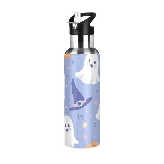 Yayeee 20oz Double Wall Stainless Steel Water Bottle with Flip Straw, Blue Halloween