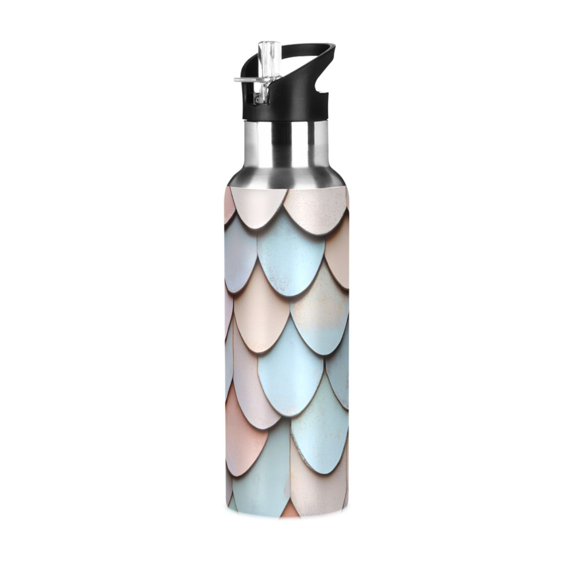 Yayeee 20oz Insulated Water Bottle Double Wall Stainless Steel with Flip Straw Lid, Blue Shimmering Pattern